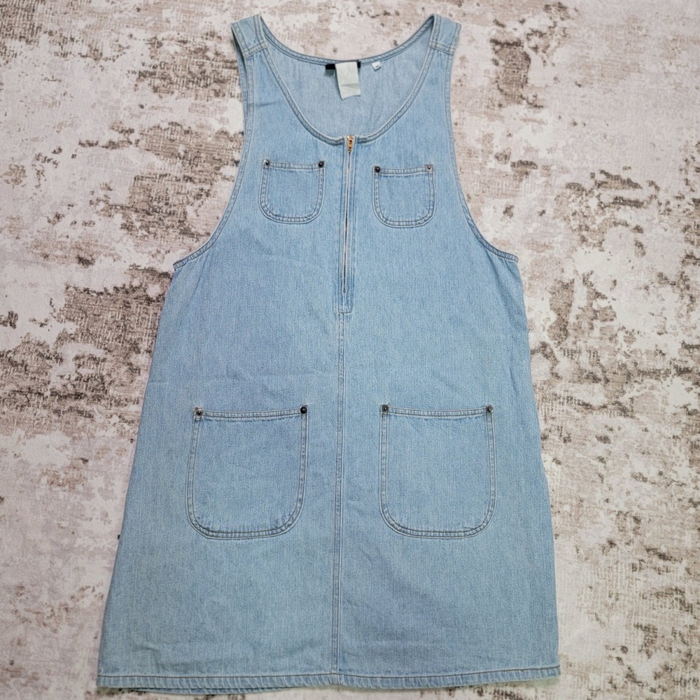 Vintage 90s Soft Girl Denim Zip Jumper Medium Coastal Dress Y2K Cottage